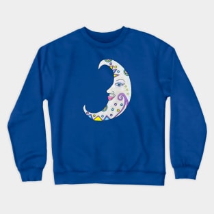 Abstract Fantasy Decorated Crescent Moon With Face Crewneck Sweatshirt